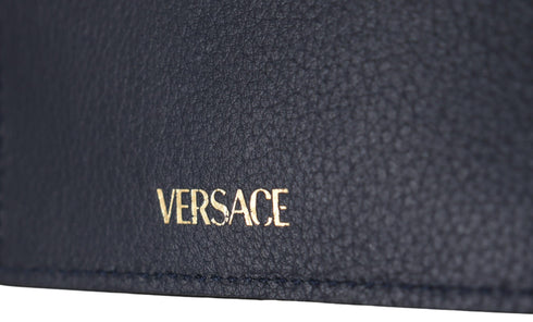 Versace Blue Calf Leather Card Holder Wallet